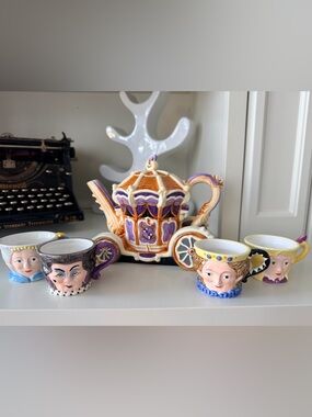 Vintage DEPT 56 Storybook Disney CINDERELLA Teapot & Teacups Set Ceramic X 5